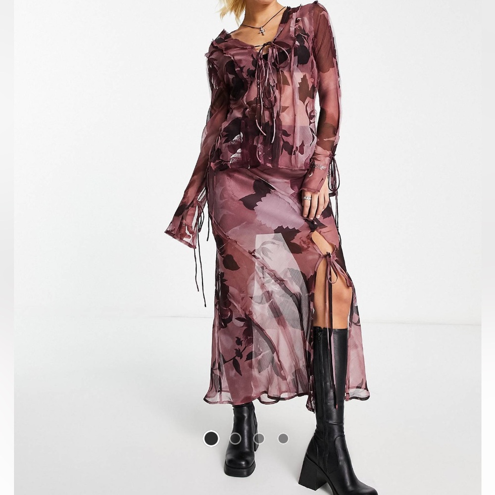 NWT ASOS sheer dark floral 2 piece set